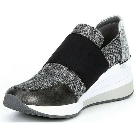 MICHAEL KORS Women's Felix Trainer Mesh Logo Sneakers Anthracite Silver - Picture 6 of 6